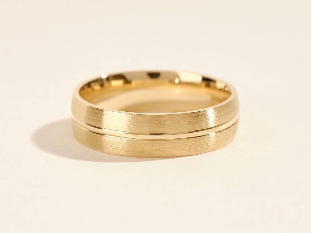6.0mm Basic Carved Matte Brushed Men's Gold Wedding Band - Doozy Diamonds