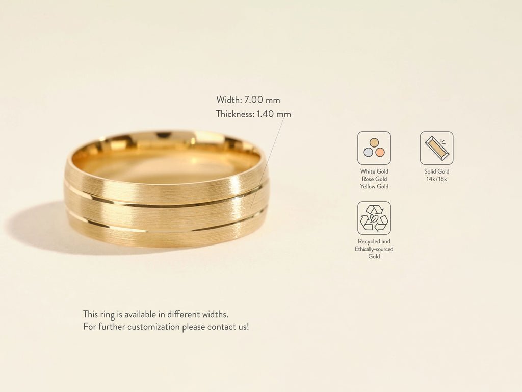 7.0mm Double - Grooved Men's Gold Wedding Band - Doozy Diamonds