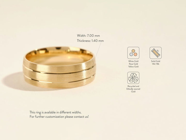 7.0mm Double - Grooved Men's Gold Wedding Band - Doozy Diamonds