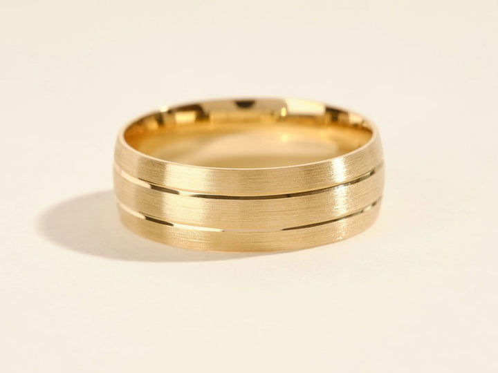 7.0mm Double - Grooved Men's Gold Wedding Band - Doozy Diamonds