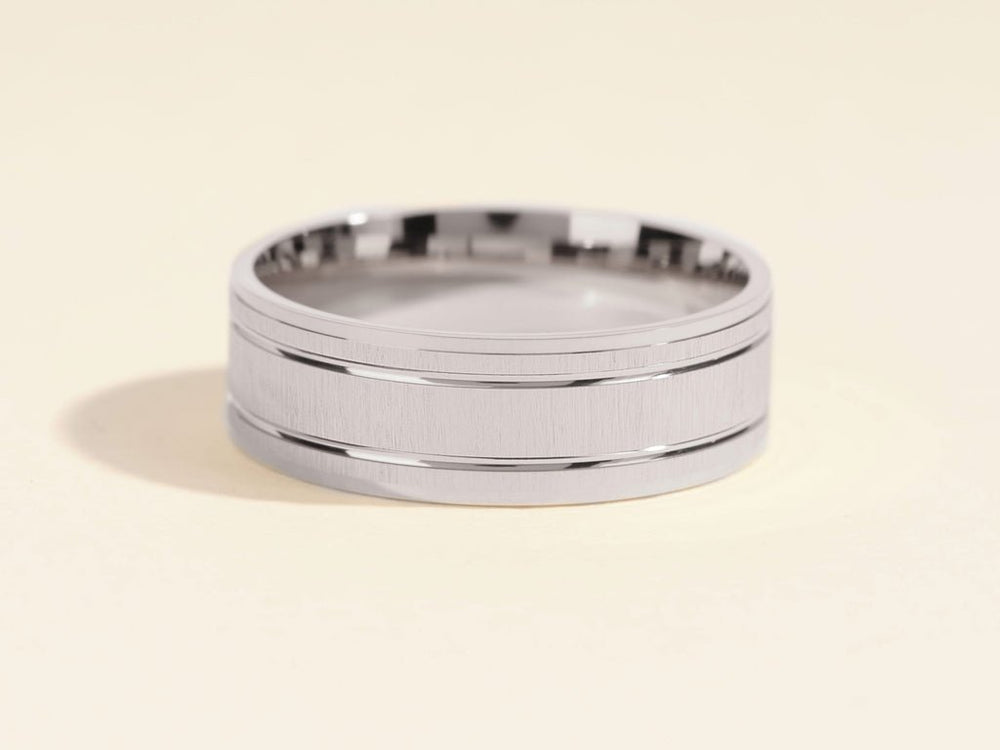 7.0mm Horizontal Thick Brushed & Double Grooved Men's Gold Wedding Band - Doozy Diamonds