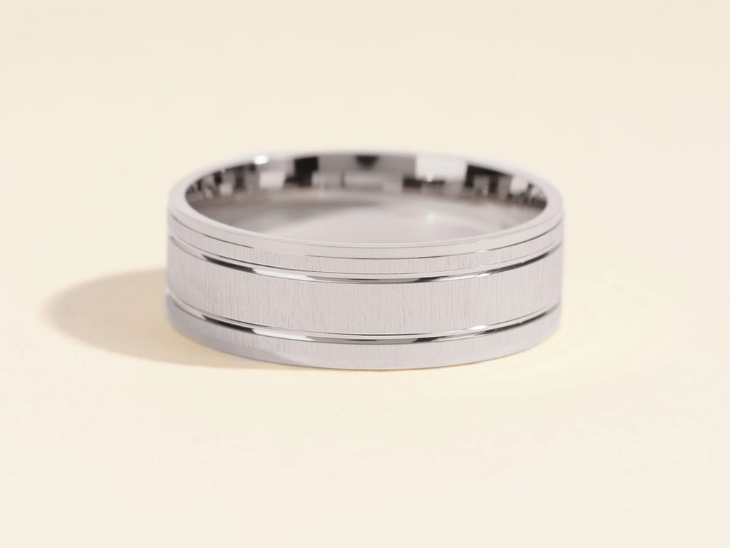 7.0mm Horizontal Thick Brushed & Double Grooved Men's Gold Wedding Band - Doozy Diamonds