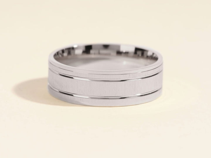 7.0mm Horizontal Thick Brushed & Double Grooved Men's Gold Wedding Band - Doozy Diamonds