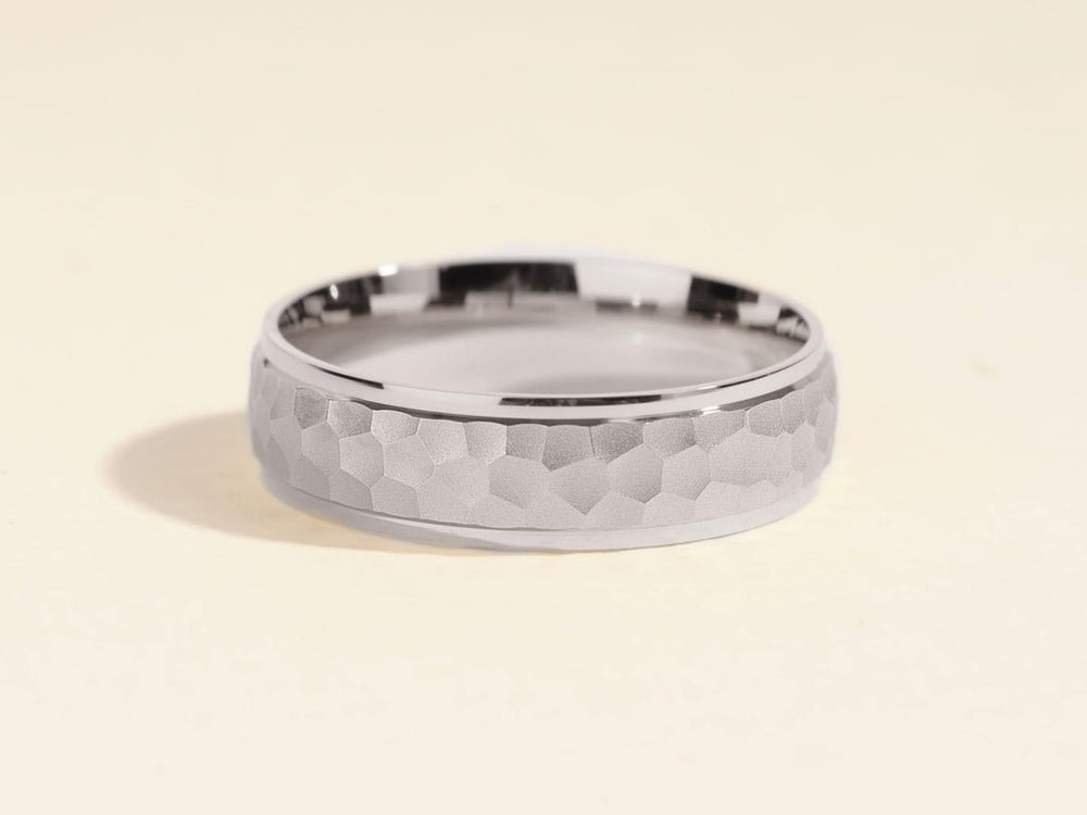 6.0mm Drop Beveled Hammered Men's Wedding Band - Doozy Diamonds