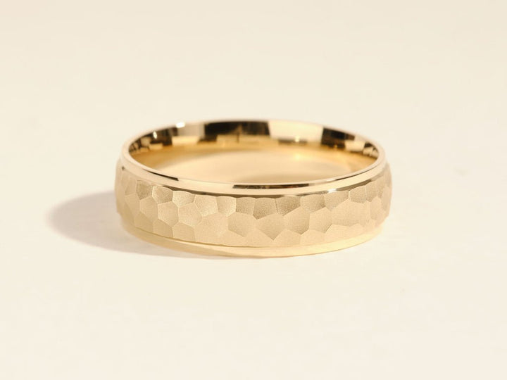 6.0mm Drop Beveled Hammered Men's Wedding Band - Doozy Diamonds