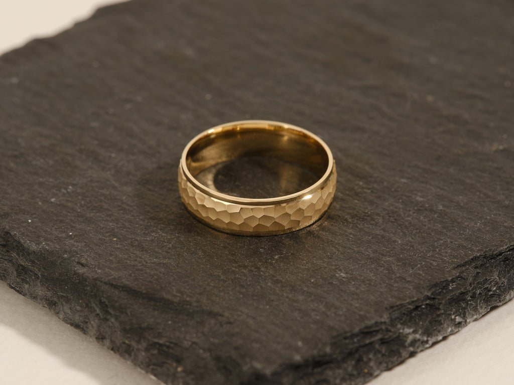 6.0mm Drop Beveled Hammered Men's Wedding Band - Doozy Diamonds