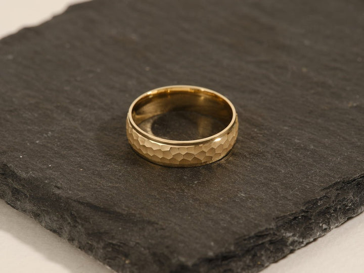 6.0mm Drop Beveled Hammered Men's Wedding Band - Doozy Diamonds