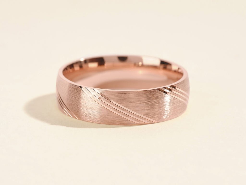 6.0mm Diagonal Lined Men's Gold Wedding Band - Doozy Diamonds