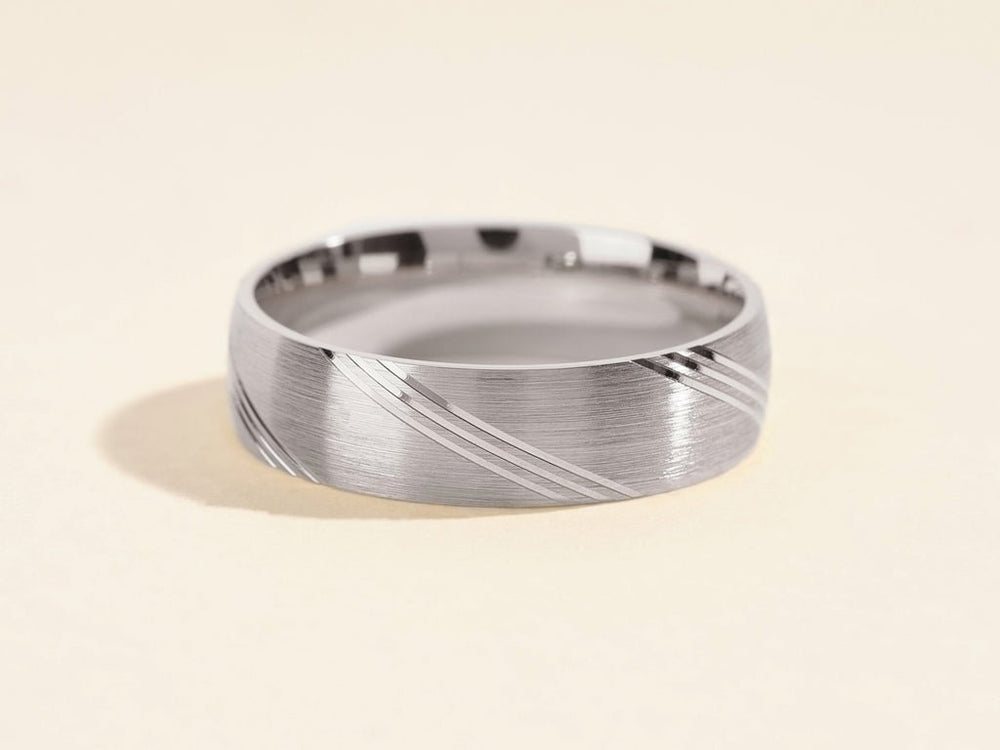 6.0mm Diagonal Lined Men's Gold Wedding Band - Doozy Diamonds