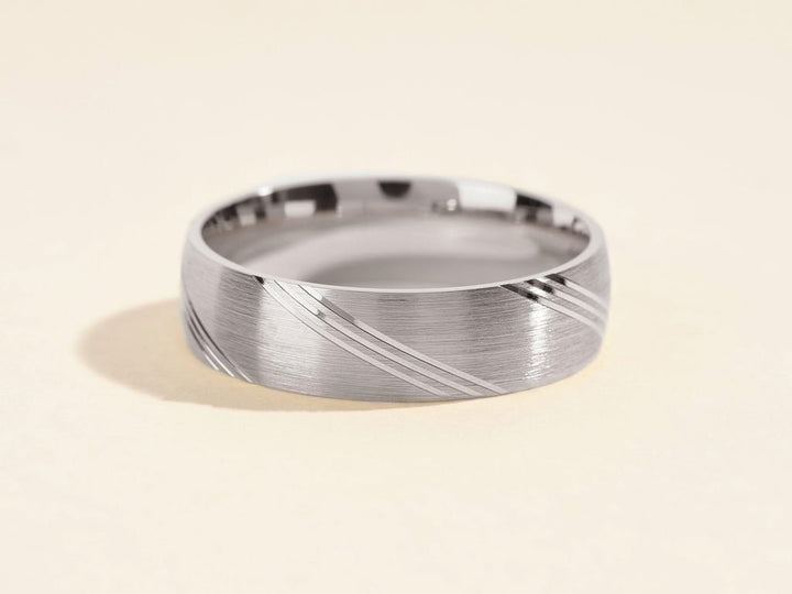 6.0mm Diagonal Lined Men's Gold Wedding Band - Doozy Diamonds