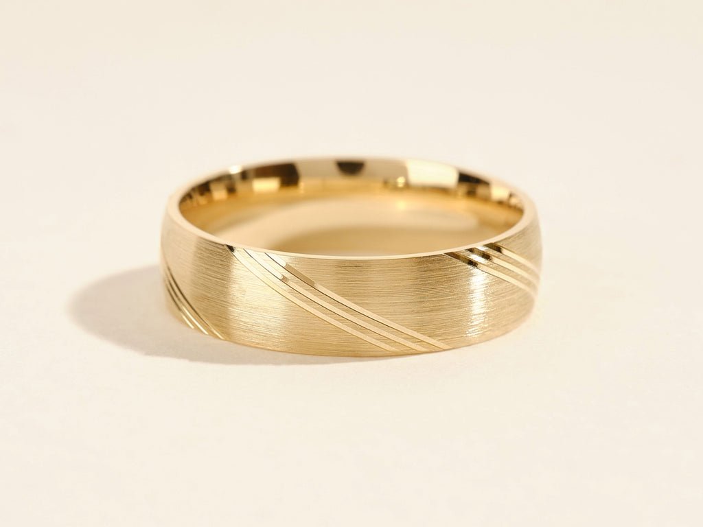 6.0mm Diagonal Lined Men's Gold Wedding Band - Doozy Diamonds