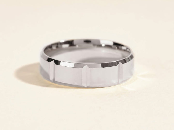 6.0mm Men's Vertical Beveled Wedding Band - Doozy Diamonds