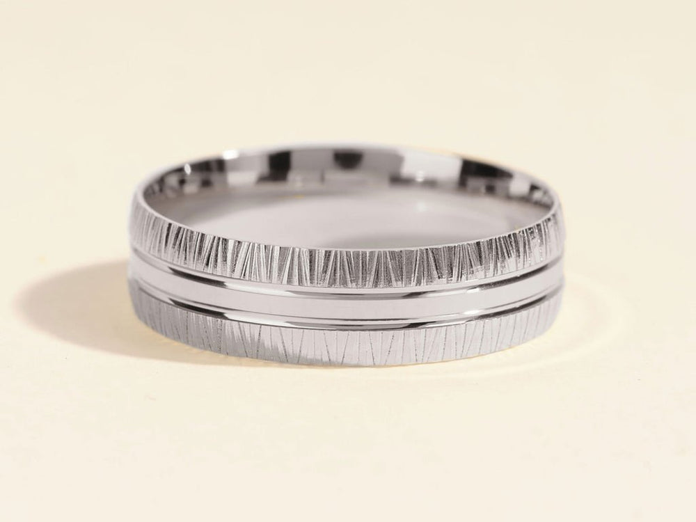 6.0mm Grooved Fancy Accents Men's Wedding Band - Doozy Diamonds