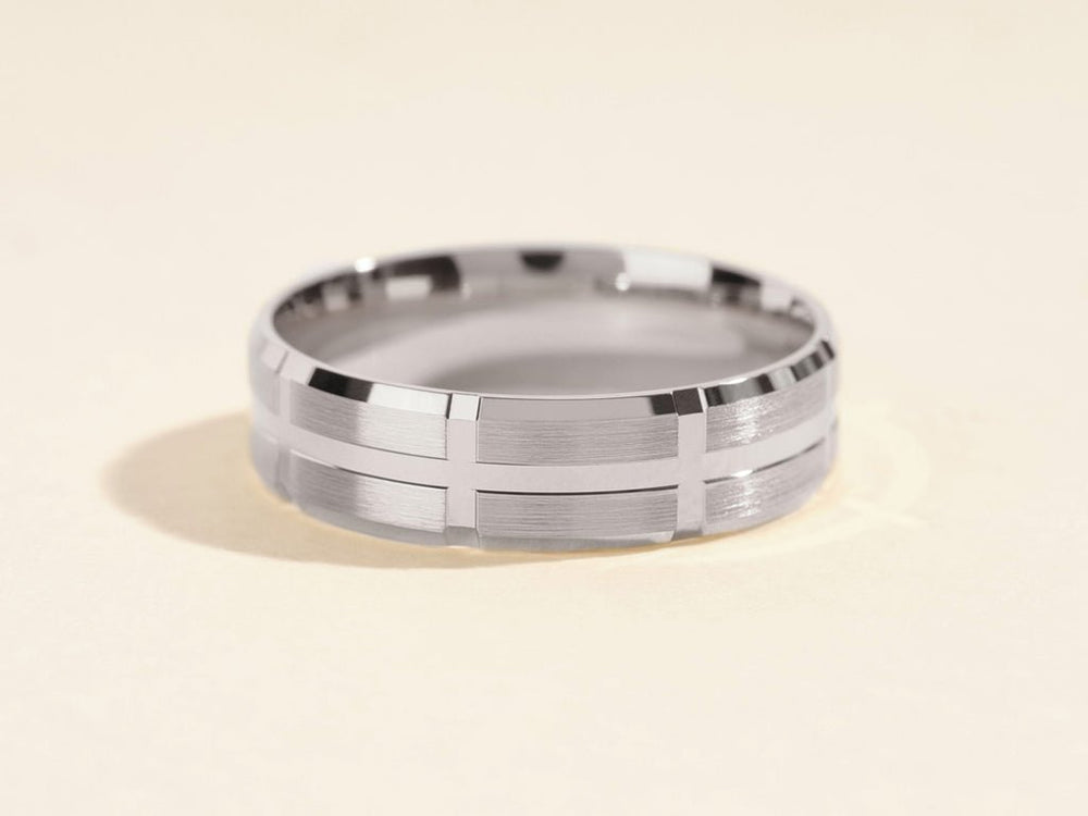 6.0mm Grooved Block Men's Gold Wedding Band - Doozy Diamonds