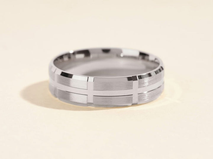 6.0mm Grooved Block Men's Gold Wedding Band - Doozy Diamonds