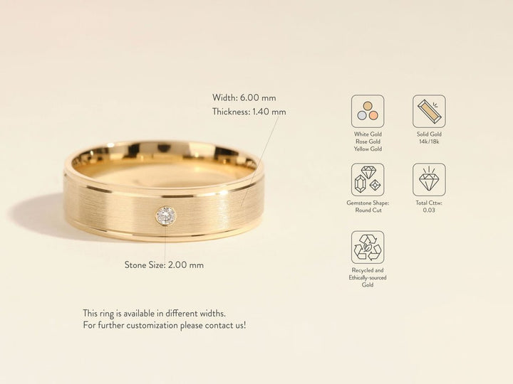 6.0mm Brushed Drop Beveled Flush Set Lab Grown Diamond Men's Wedding Band - Doozy Diamonds