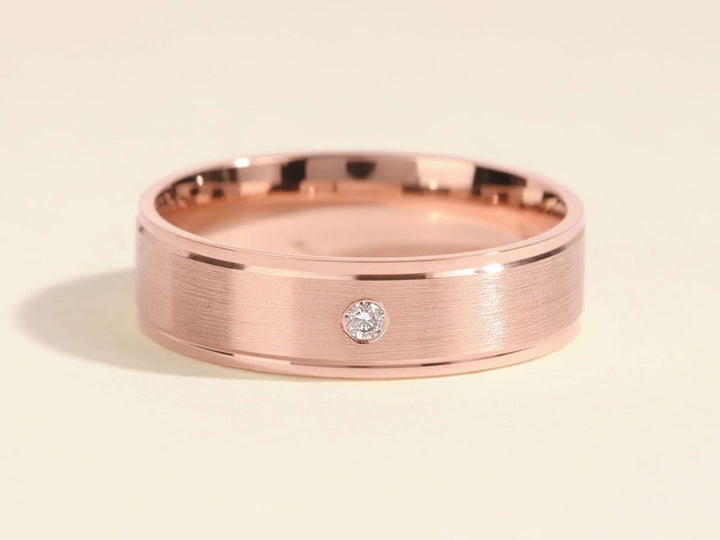 6.0mm Brushed Drop Beveled Flush Set Lab Grown Diamond Men's Wedding Band - Doozy Diamonds