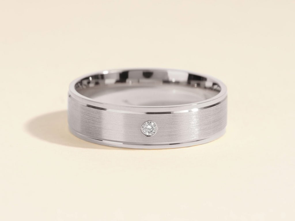 6.0mm Brushed Drop Beveled Flush Set Lab Grown Diamond Men's Wedding Band - Doozy Diamonds