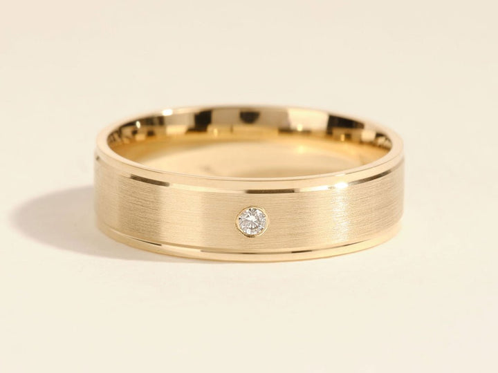 6.0mm Brushed Drop Beveled Flush Set Lab Grown Diamond Men's Wedding Band - Doozy Diamonds