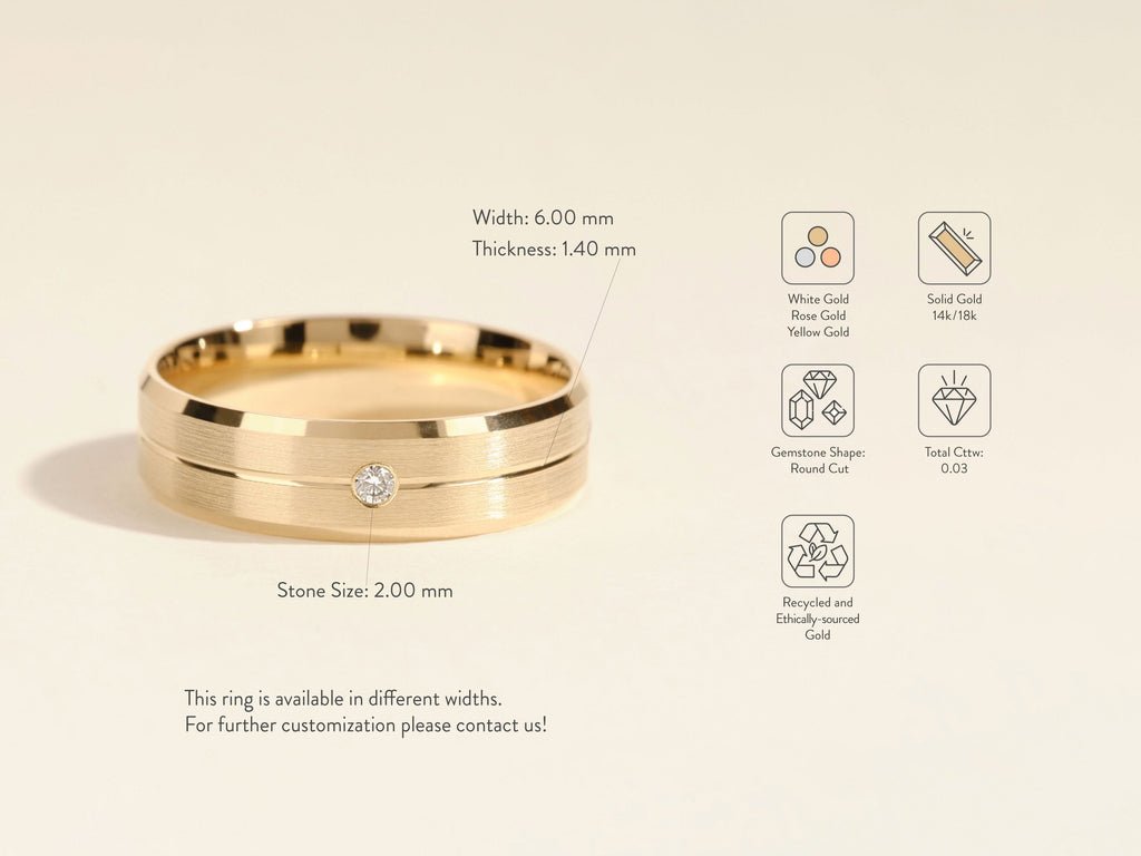 6.0mm Beveled Edge, Grooved & Flush Set Men's Diamond Wedding Band - Doozy Diamonds