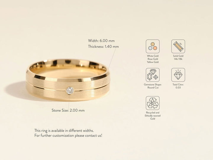 6.0mm Beveled Edge, Grooved & Flush Set Men's Diamond Wedding Band - Doozy Diamonds