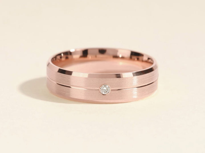6.0mm Beveled Edge, Grooved & Flush Set Men's Diamond Wedding Band - Doozy Diamonds