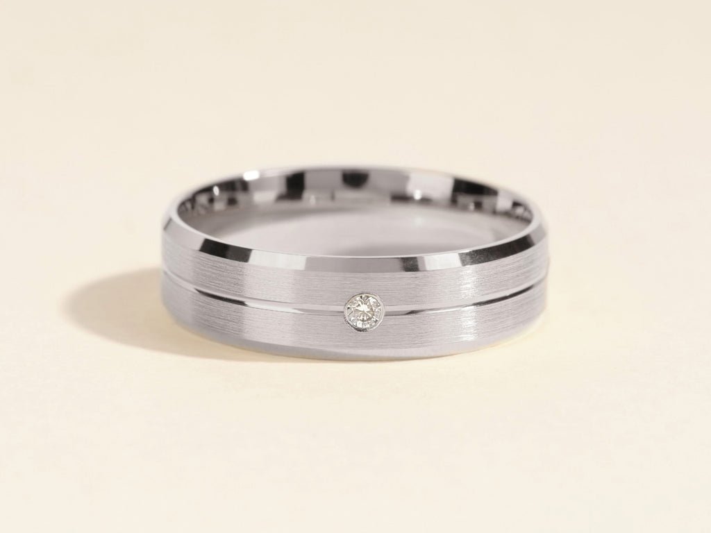 6.0mm Beveled Edge, Grooved & Flush Set Men's Diamond Wedding Band - Doozy Diamonds