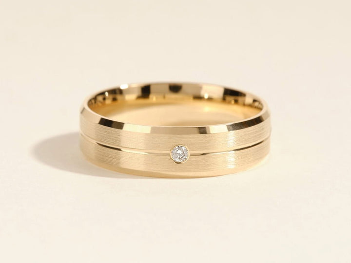 6.0mm Beveled Edge, Grooved & Flush Set Men's Diamond Wedding Band - Doozy Diamonds