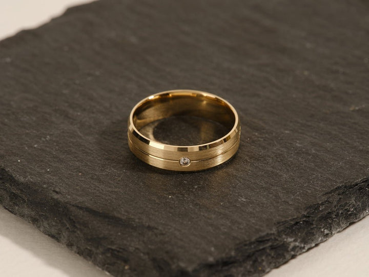 6.0mm Beveled Edge, Grooved & Flush Set Men's Diamond Wedding Band - Doozy Diamonds