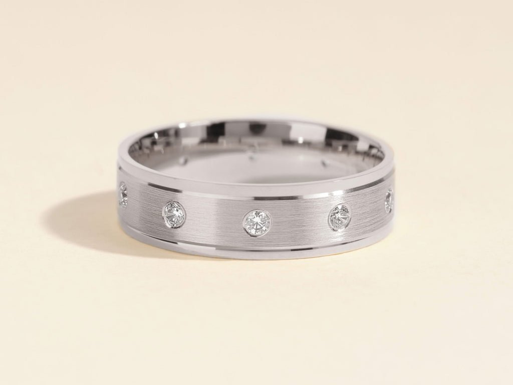 0.30CT Round Cut Ten - Stone Eternity Lab Grown Diamond Drop Brushed Men's Wedding Band - Doozy Diamonds