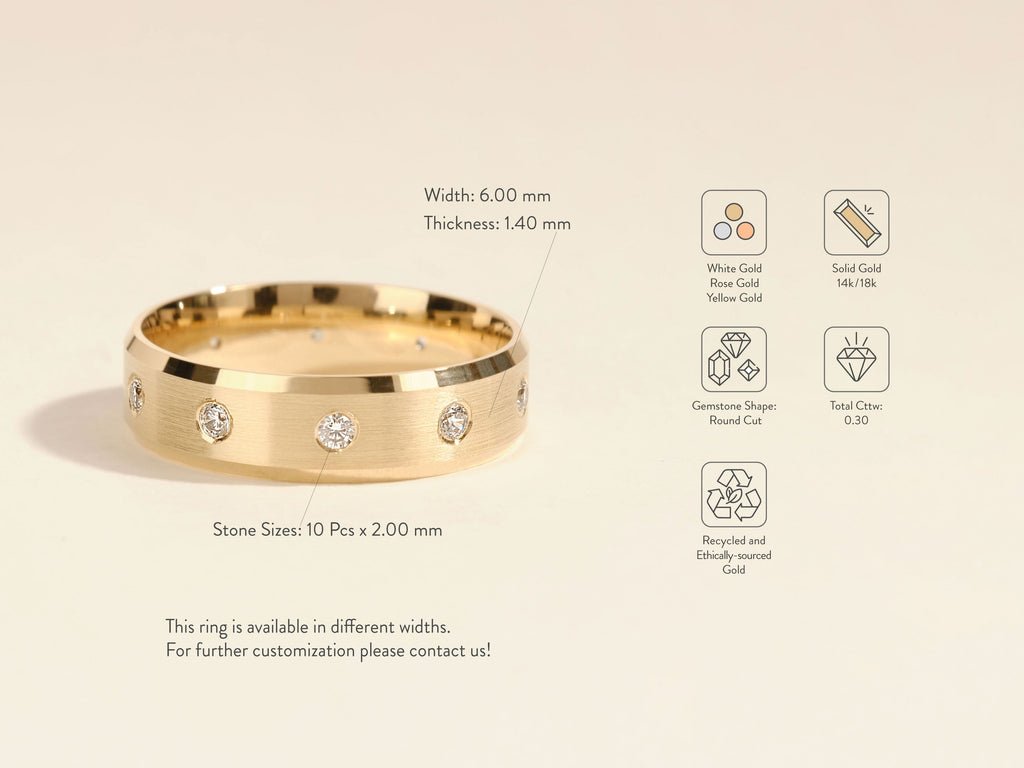 0.30CT Round Cut Ten - Stone Lab Grown Diamond Matte Brushed Men's Wedding Band - Doozy Diamonds