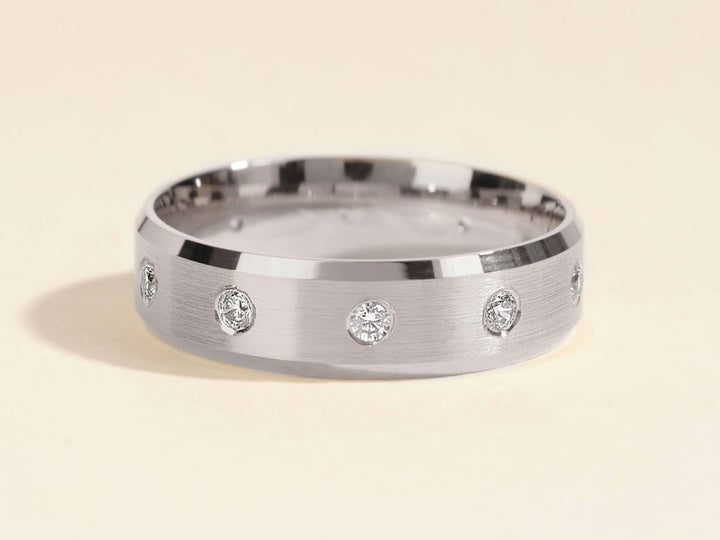 0.30CT Round Cut Ten - Stone Lab Grown Diamond Matte Brushed Men's Wedding Band - Doozy Diamonds