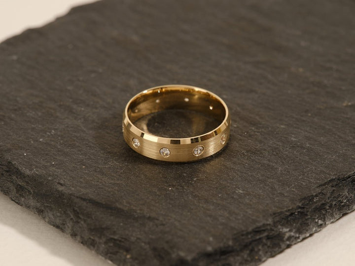 0.30CT Round Cut Ten - Stone Lab Grown Diamond Matte Brushed Men's Wedding Band - Doozy Diamonds