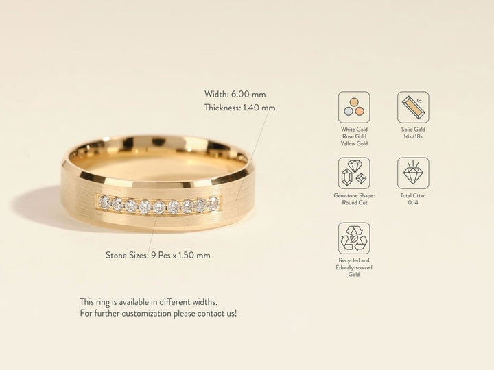 0.14CT Round Cut Nine - Stone Lab Grown Diamond Men's Wedding Band - Doozy Diamonds