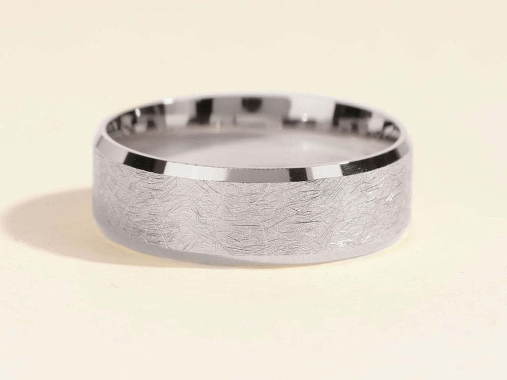 7mm Ice Matte Brushed Beveled Edge Men's Wedding Band - Doozy Diamonds