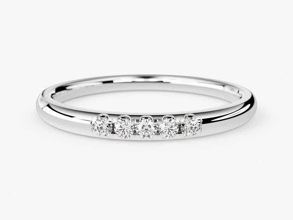 Round diamond band stacked with engagement ring