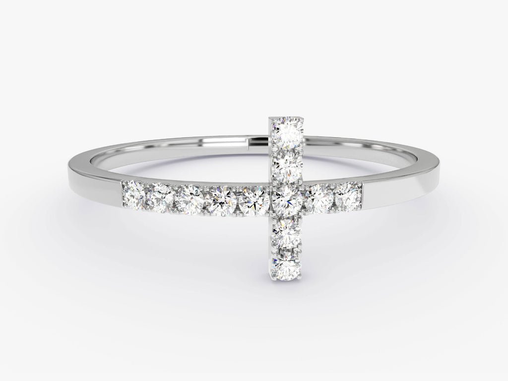 Round diamond band stacked with engagement ring