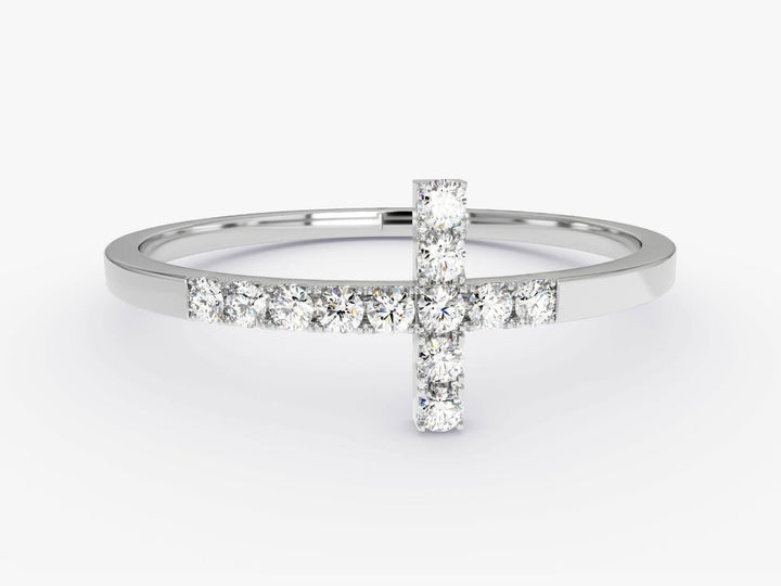 Round diamond band stacked with engagement ring