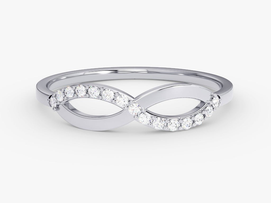 Round diamond band stacked with engagement ring