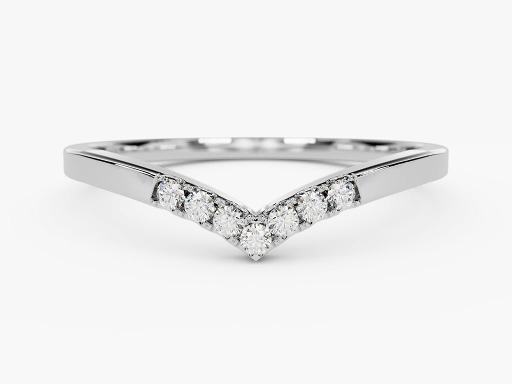 Round diamond band stacked with engagement ring