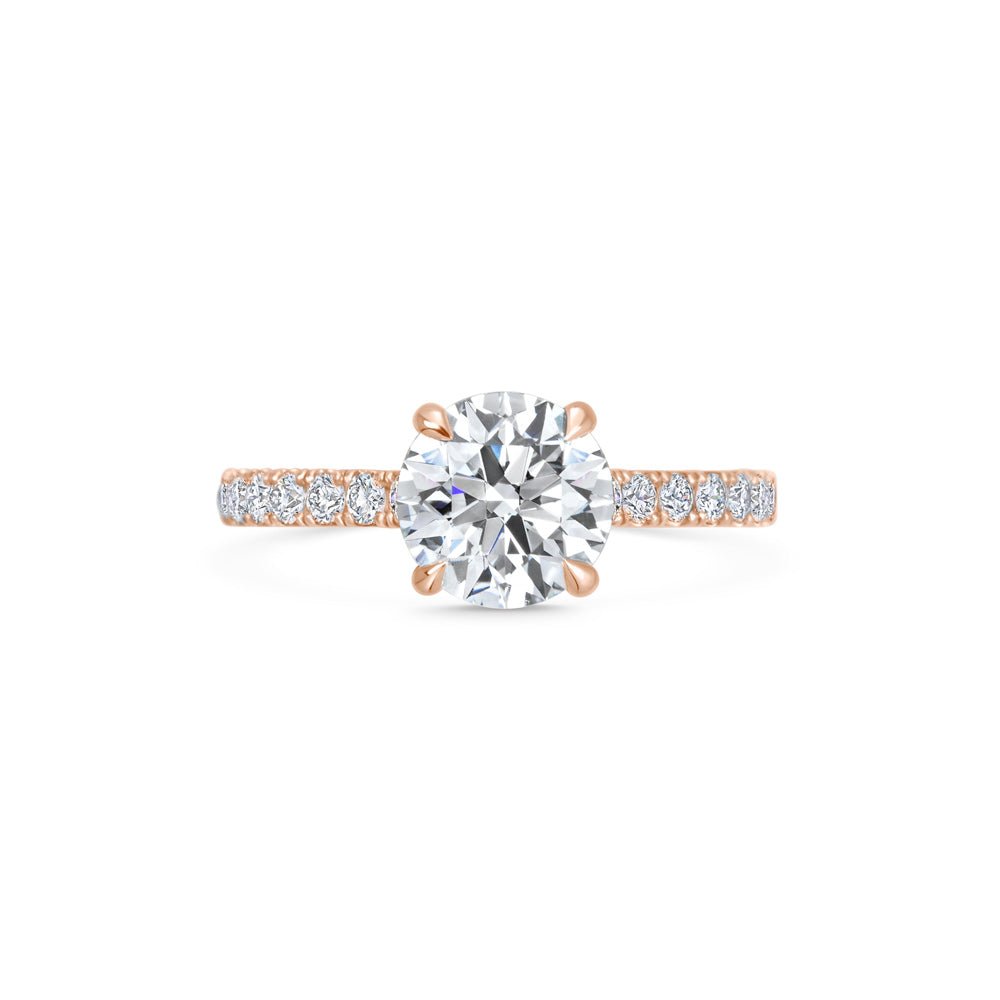 Round cut pave engagement ring with IGI certified center diamond