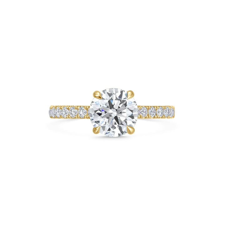 Round pave lab grown diamond ring fitted on finger