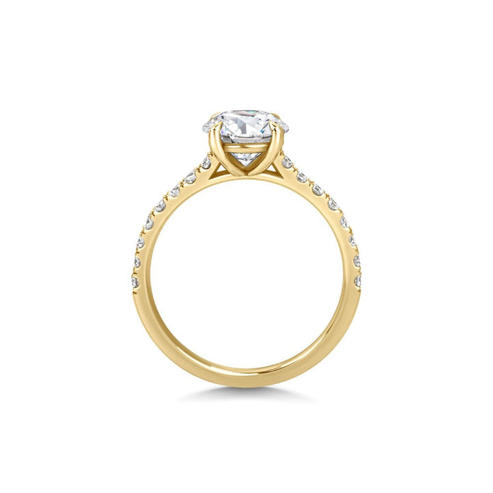 Lifestyle shot of round pave diamond ring on hand