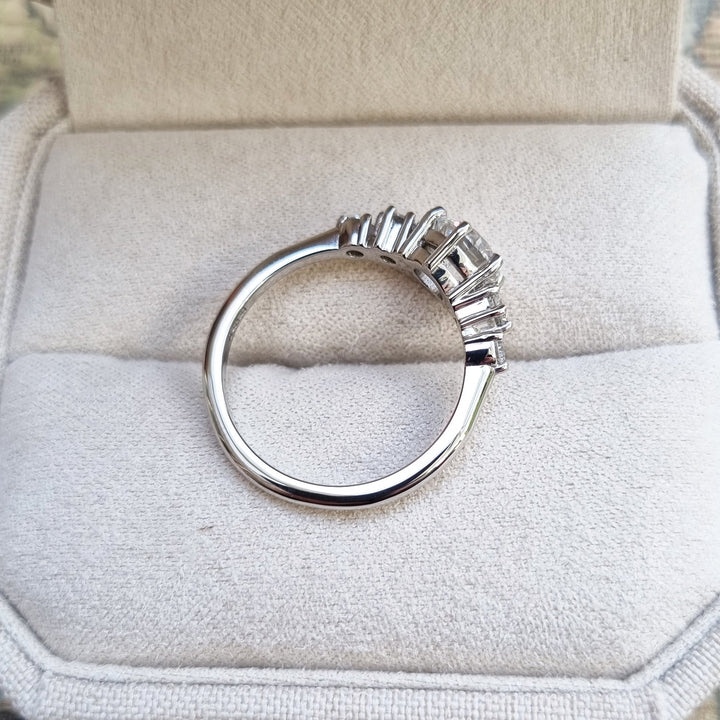 Round five stone lab grown diamond ring in jewelry gift box