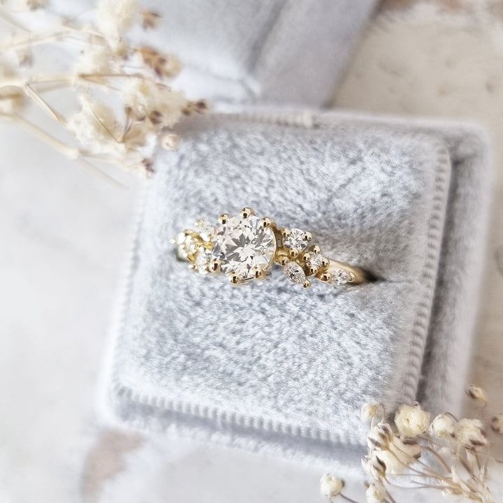 Round cluster lab grown diamond ring in jewelry gift box