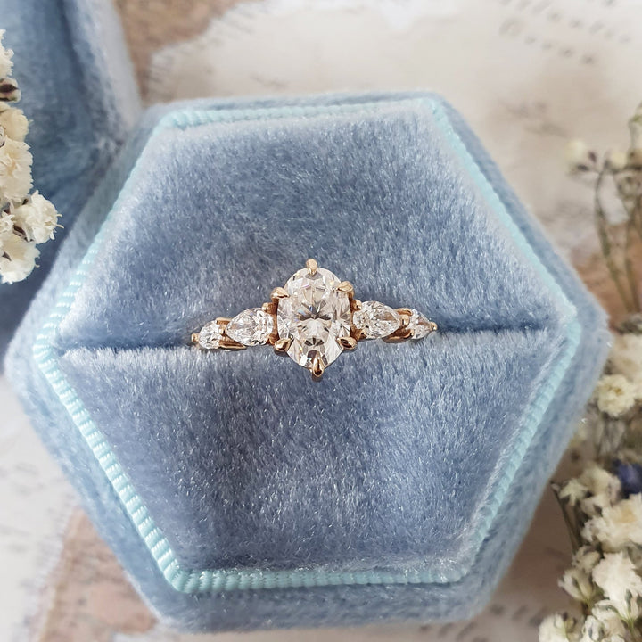 Discover oval five stone lab grown diamond engagement ring online