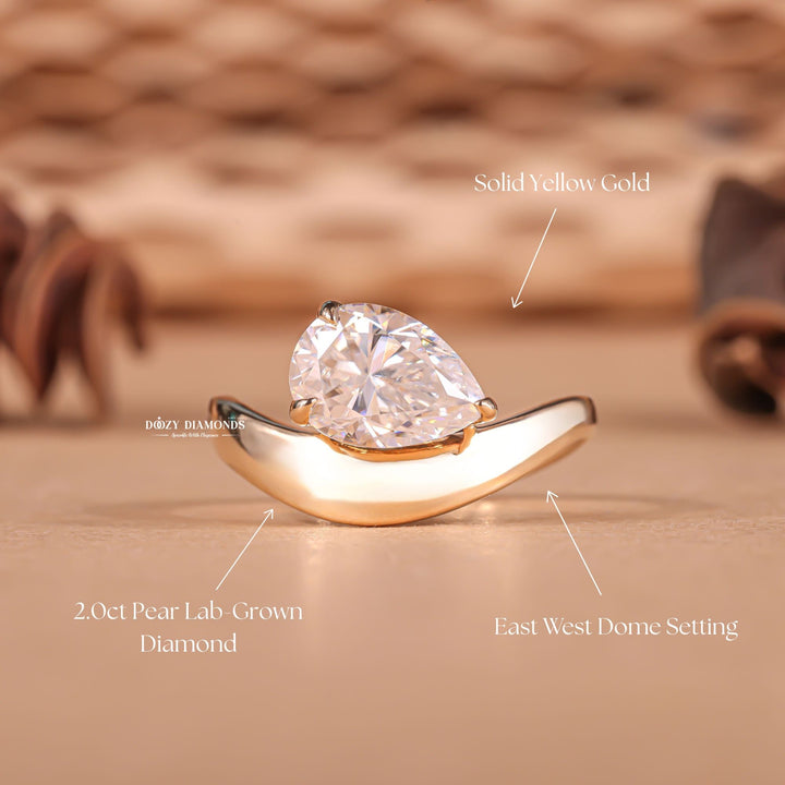 IGI certified pear cut diamond in dome engagement ring setting