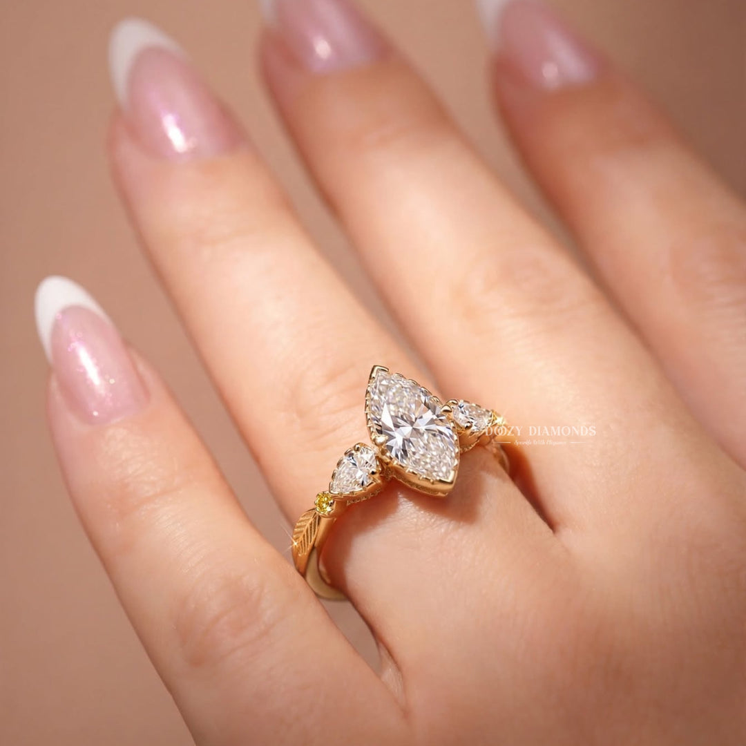 2.50CT Marquise E/VVS1 Vintage Style Lab Grown Ring with Pear Side Stone