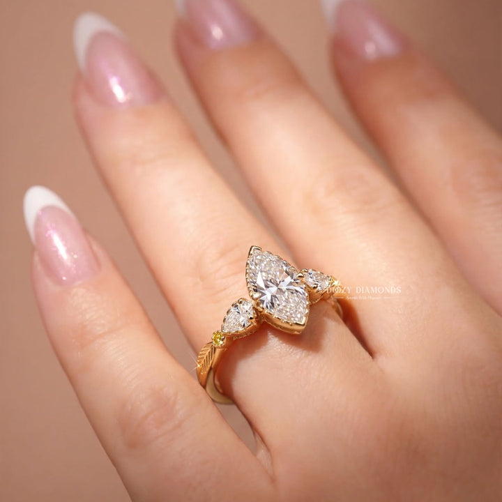2.50CT Marquise E/VVS1 Vintage Style Lab Grown Ring with Pear Side Stone
