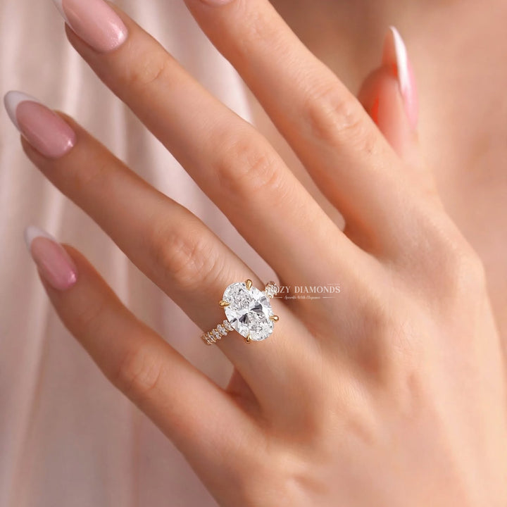 3.0CT Oval Lab Grown Diamond E/VVS Hidden Halo Engagement Ring